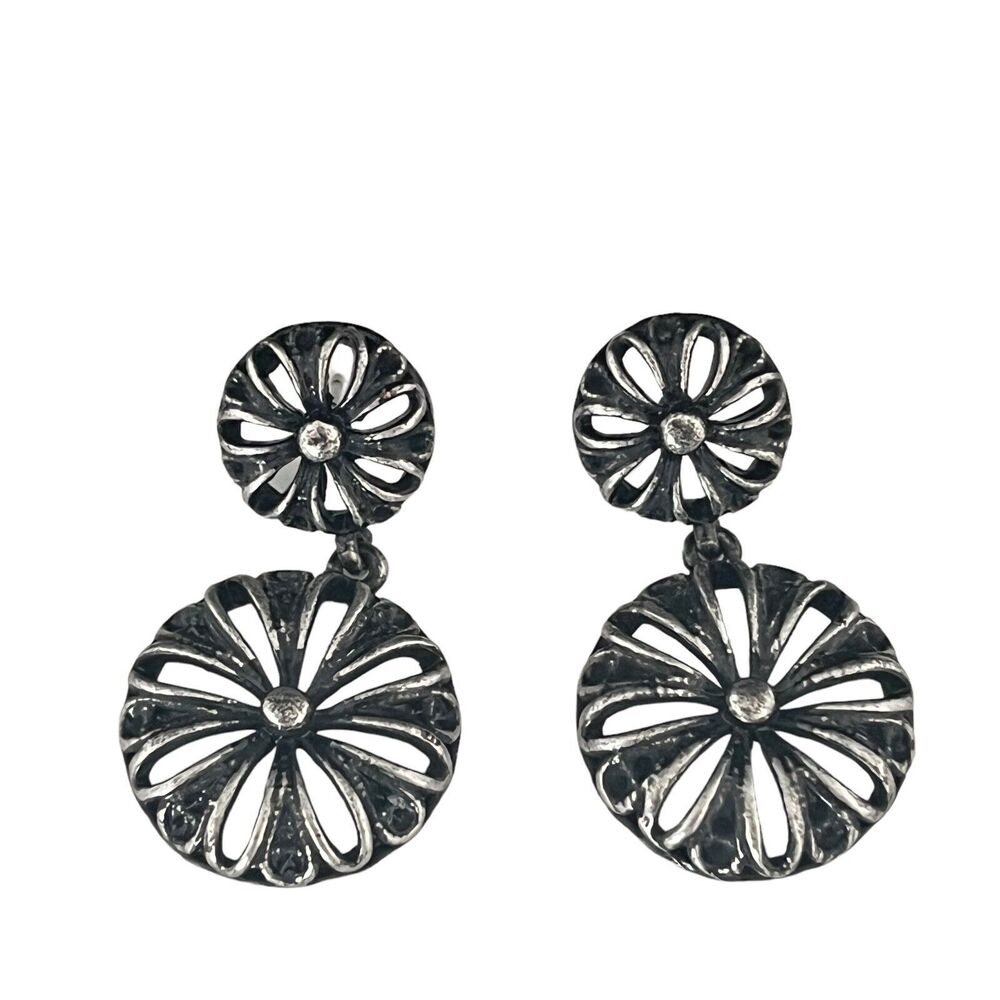 New Floral Earrings Open Design Antique Silver Tone Dangle Drop - 5A
